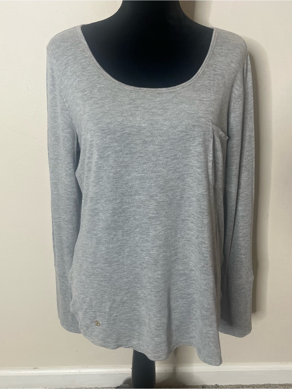 Lilly Pulitzer Luxletic Kera Lounge Gray Scoop Neck Long-Sleeve T~Shirt Sz L